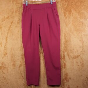 OF MERCER Pants Womens Size 2 Cranberry Pull on Pleated Straight Leg Pockets